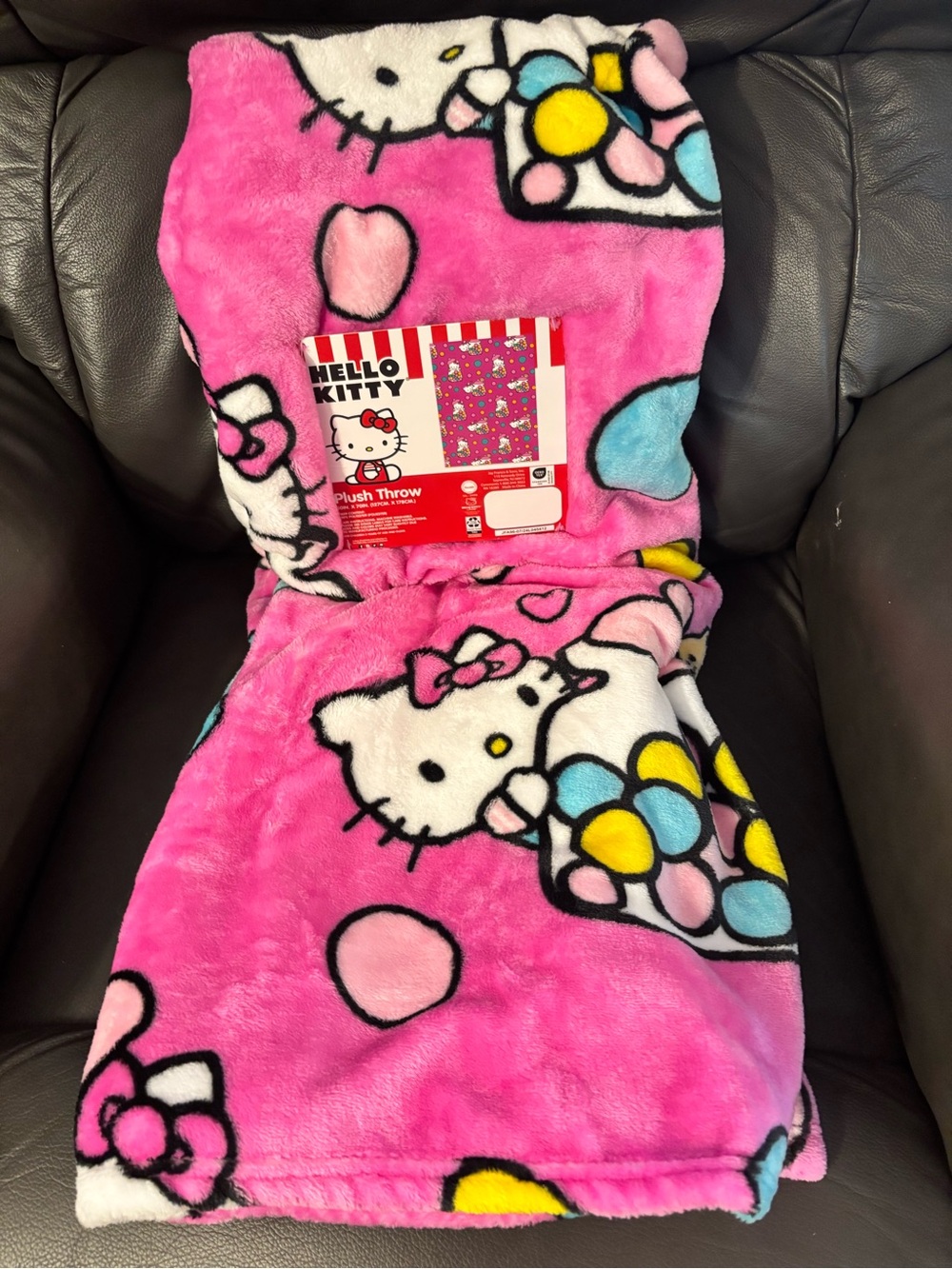 Hello Kitty Pink Polka Dot Throw with Multicolor Gumball Print